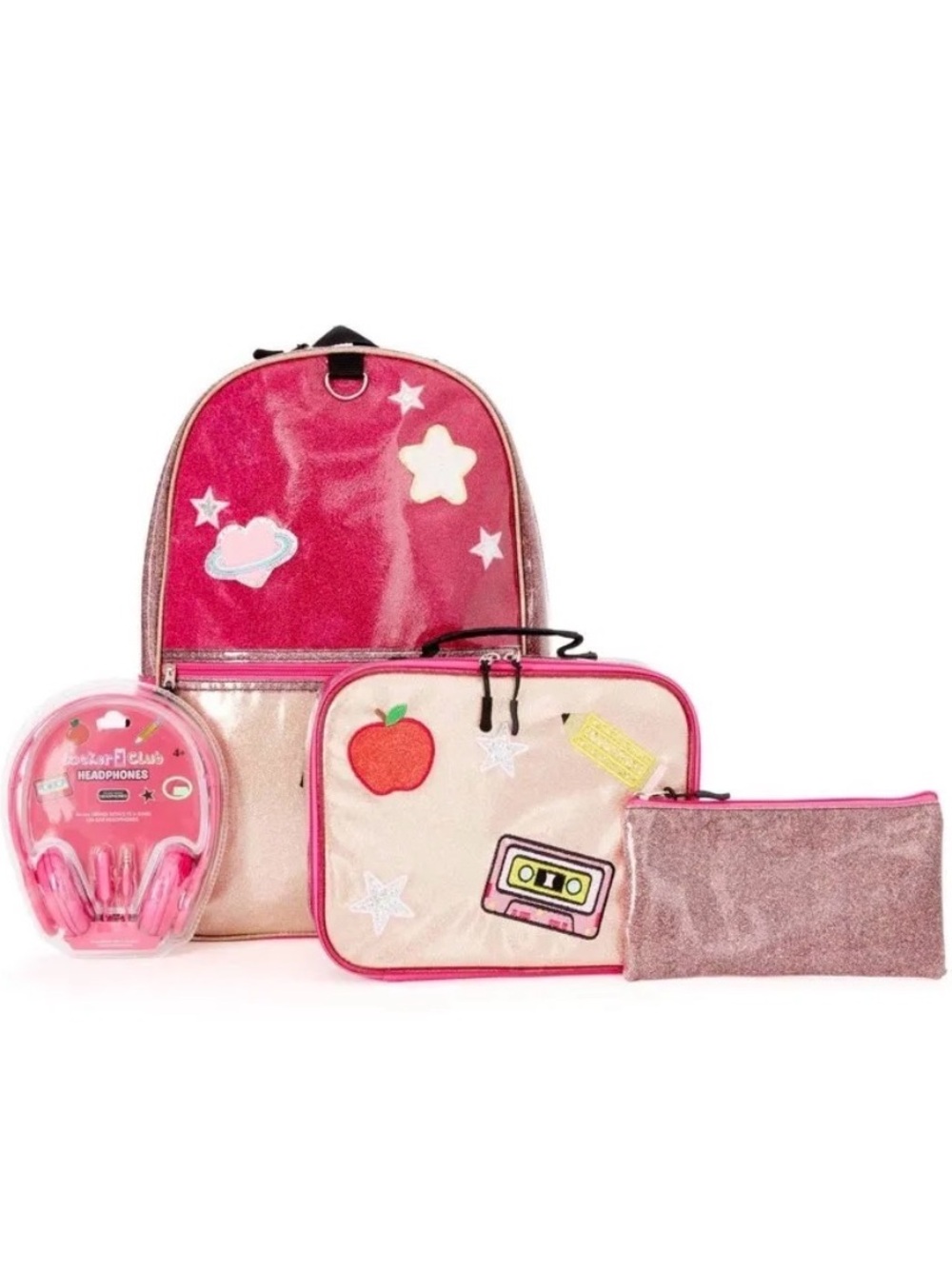Locker Club Kids Backpack Set with Lunch Box and Headphones - Red/Pink